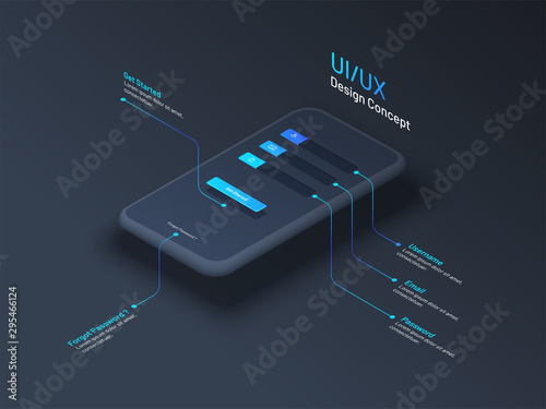 UI or UX design concept with isometric illustration of smartphone with access or login window.