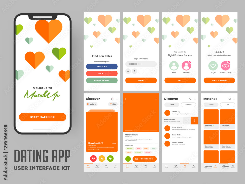 Dating app user interface layout for responsive mobile app or website ...