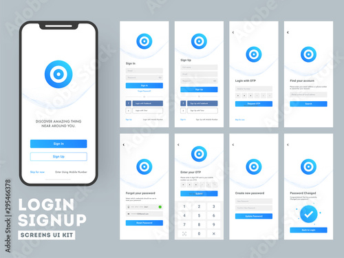 Different Login screens including  Create Account, Sign in and Sign up features for Mobile Apps and Responsive website.
