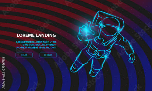 Astronaut flying in space and catches the light in his hand. Vector Space man Background for Landing Page Template.