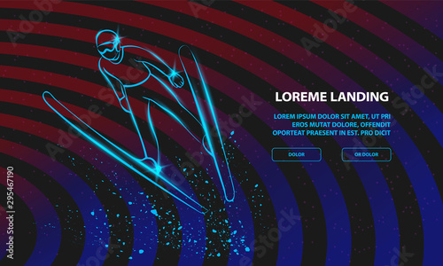 Ski Jumping athlete in fly position. Vector Sport Background for Landing Page Template.