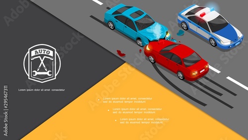 Isometric Car Accident Composition