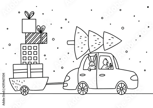 Colouring page. Cute vector illustration y, winter Christmas colouring book for kids.
