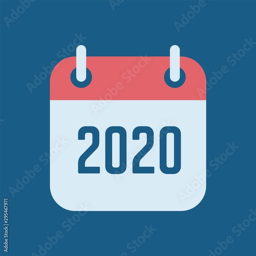 Happy New Year 2020. Tear-off calendar icon in flat style on blue background. Reminder symbol design for Chinese Year of the Rat