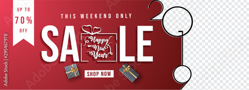 Sale header or banner design with 70% discount offer and space for your product image for Happy new Year celebration.
