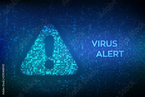 Virus Alert. Attention symbol made with binary code. Danger Sign. Digital binary data and streaming digital code background. Computer Hacked Error Concept. Hacking Piracy Risk. Vector Illustration.