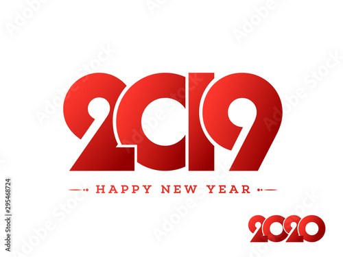 Glossy red text 2019 on white background can be used as Happy New Year greeting card design.