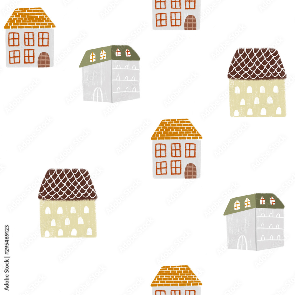 Fototapeta premium Seamless pattern with scandinavian houses