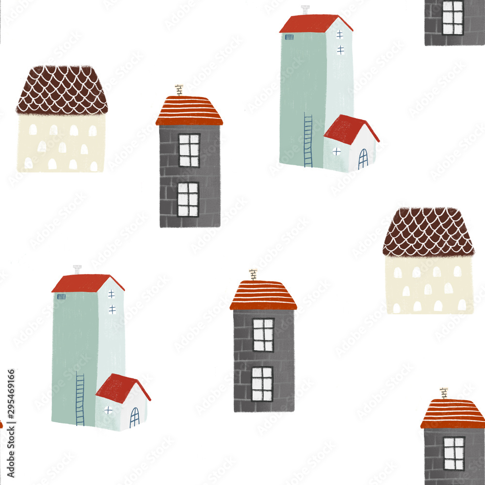 Fototapeta premium Seamless pattern with scandinavian houses
