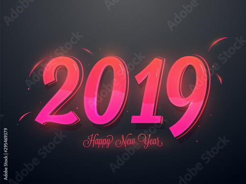 Happy New Year 2019 text on black background. Can be used as greeting card design.