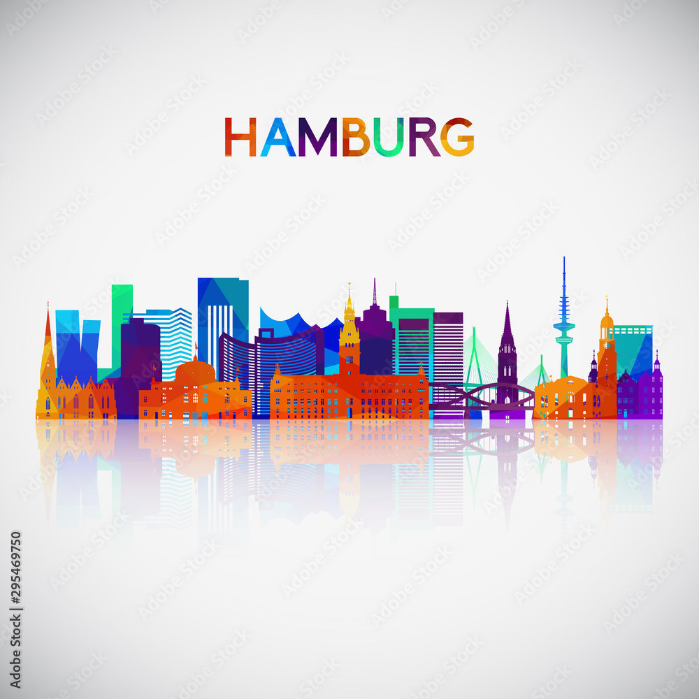 Hamburg skyline silhouette in colorful geometric style. Symbol for your design. Vector illustration.
