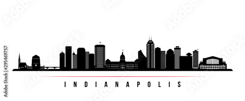 Indianapolis skyline horizontal banner. Black and white silhouette of Indianapolis, Indiana. Vector template for your design.