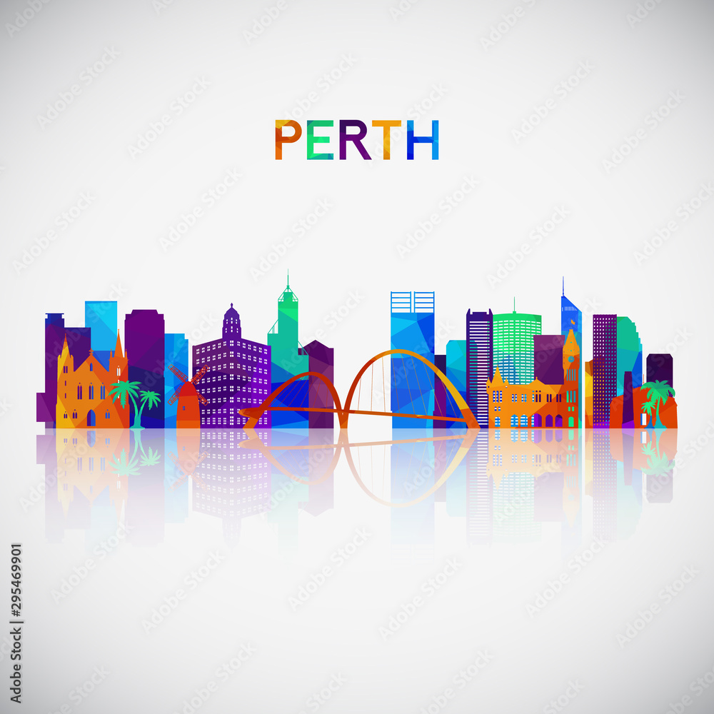Perth skyline silhouette in colorful geometric style. Symbol for your design. Vector illustration.
