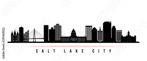 Salt Lake City skyline horizontal banner. Black and white silhouette of Salt Lake City, Utah. Vector template for your design.