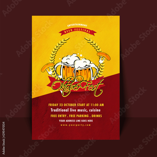 Beer festival Oktoberfest concept invitation card design with time and venue details. photo