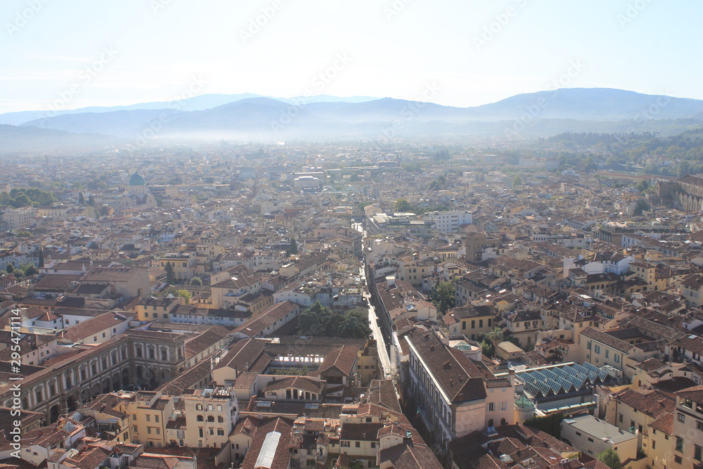 Morning fog over Florence, aerial view