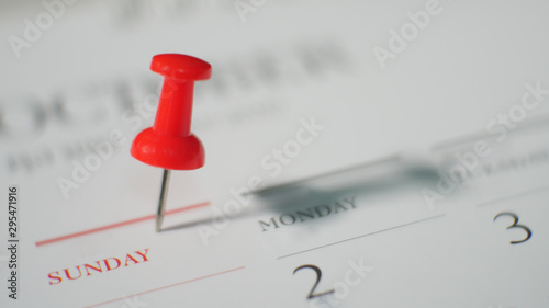 Close  up red pin marked on calendar.