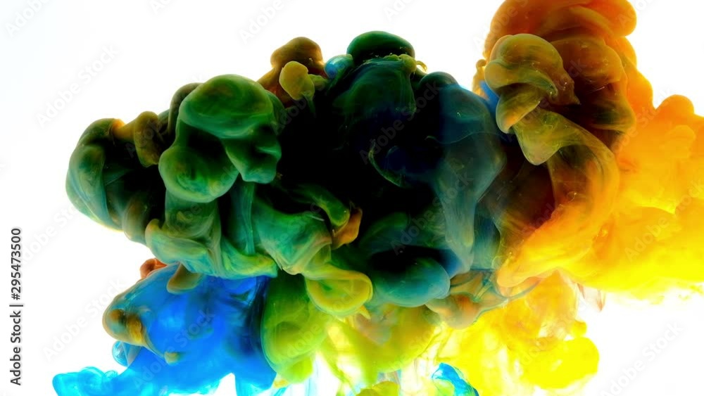 Color paint drops in water , abstract color mix , drop of Ink color mix paint falling on water Colorful ink in water, 4K footage,