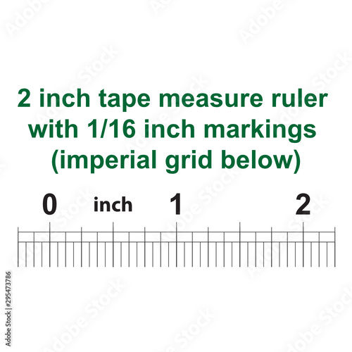 2 inch tape measure ruler with 1/16 inch markings. Imperial grid below. Scale 10:1.