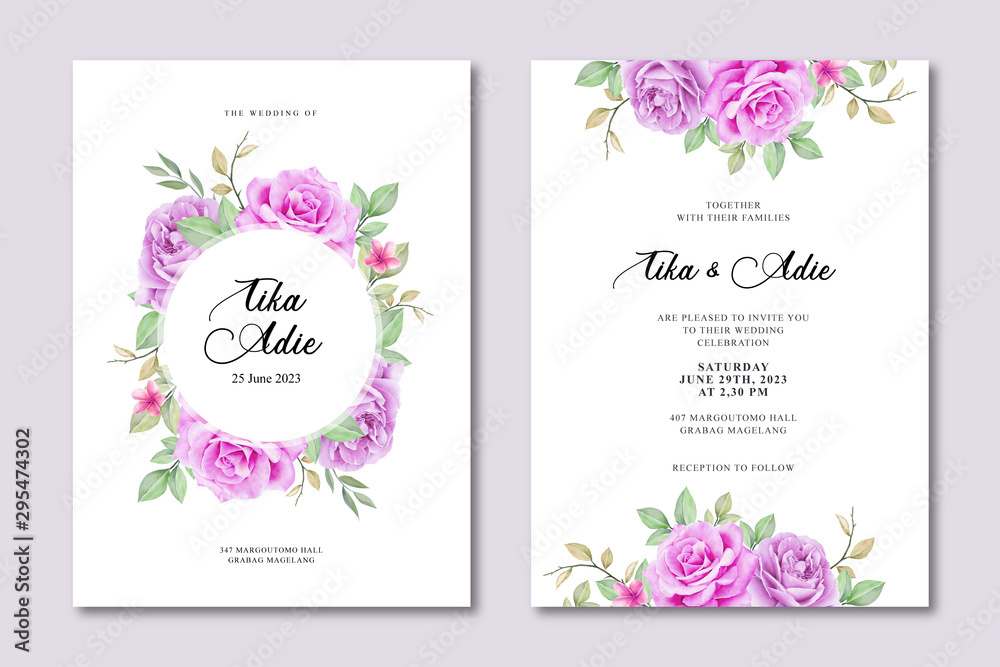 Elegant wedding invitation card template with floral watercolor