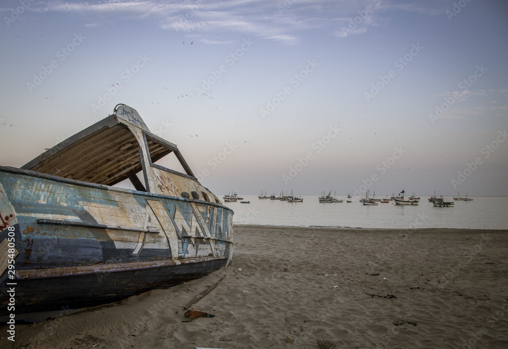 abandon wooden boat in Peru