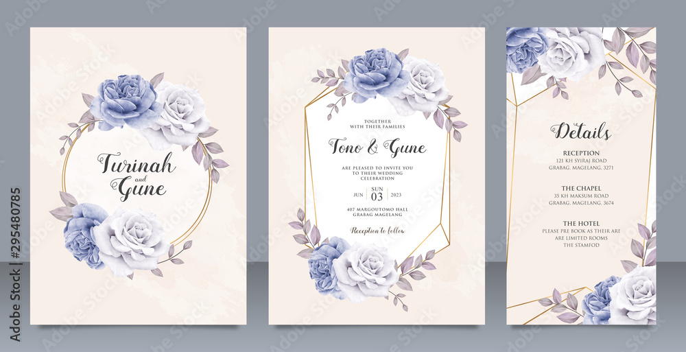 Elegant peonies flowers wedding invitation card set template design