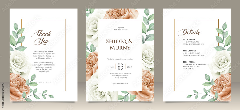 Happy wedding card floral garden invitation card marriage, details, thank you - obrazy, fototapety, plakaty 