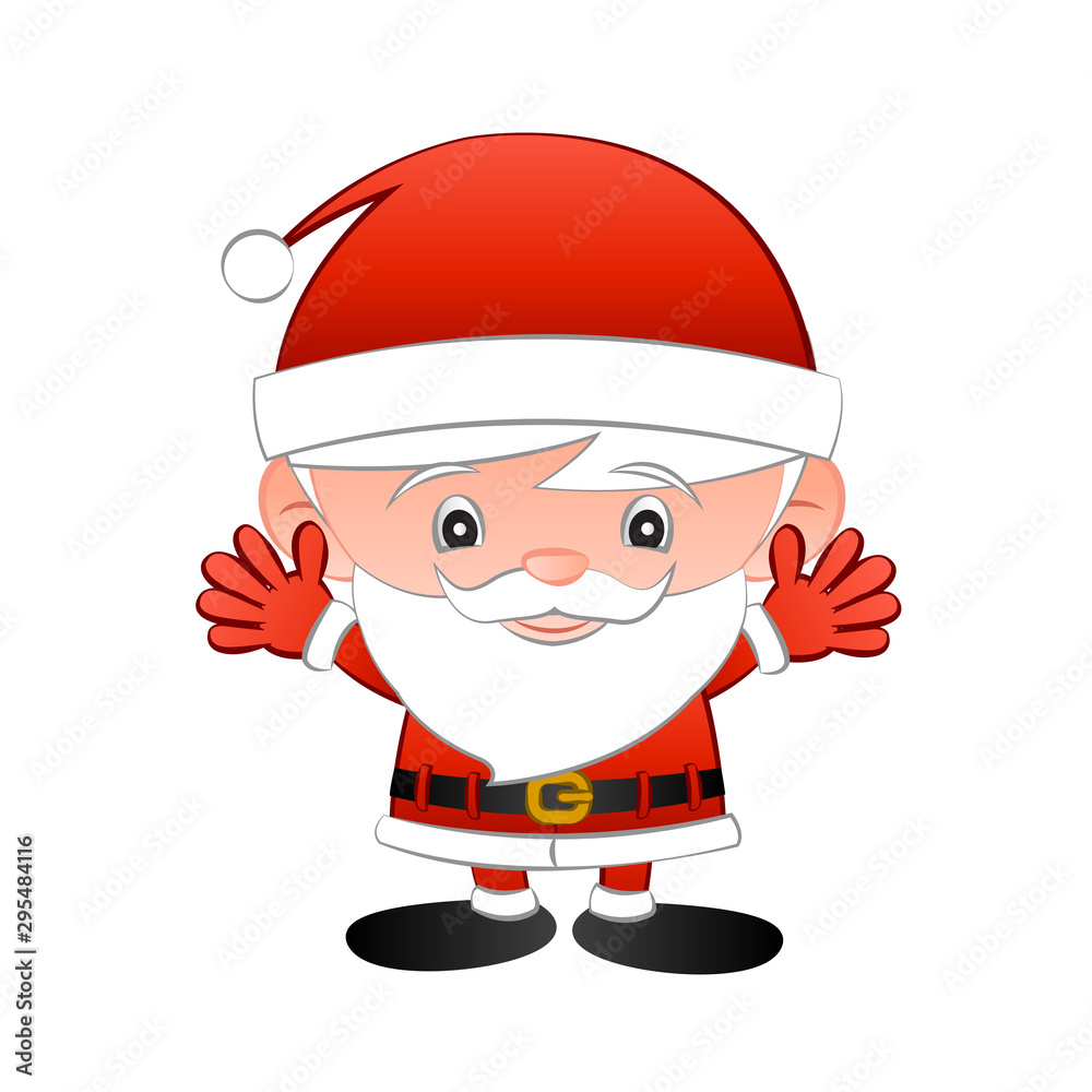 Santa Claus cartoon big head cute version,raise hand and smile,vector illustration