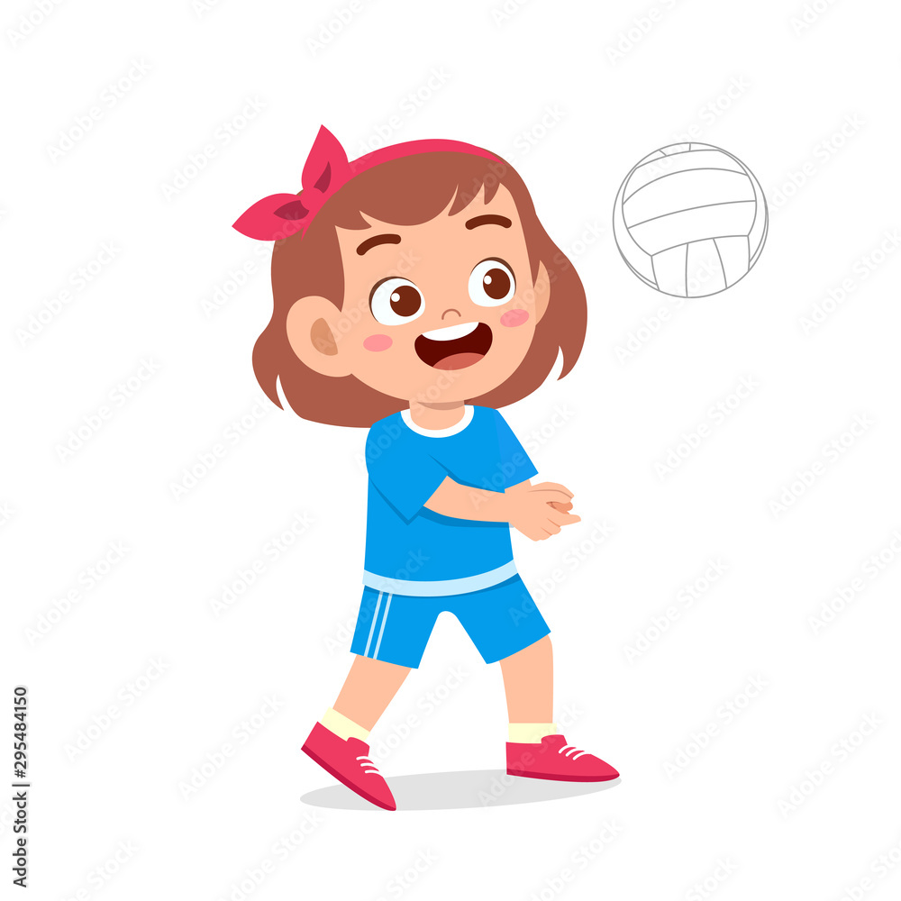 happy cute kid girl play train volleyball happy cute kid girl play train volleyball