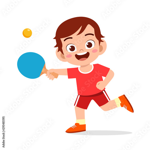 happy cute kid boy play train pingpong