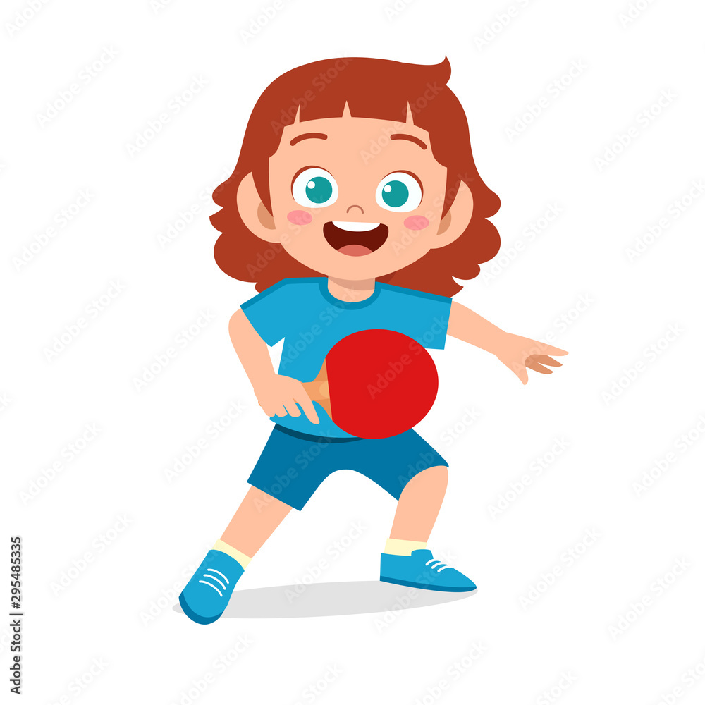 happy cute kid girl play train pingpong happy cute kid girl play train pingpong
