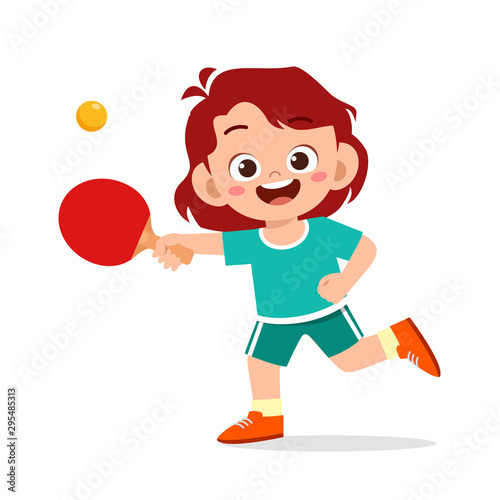happy cute kid girl play train pingpong