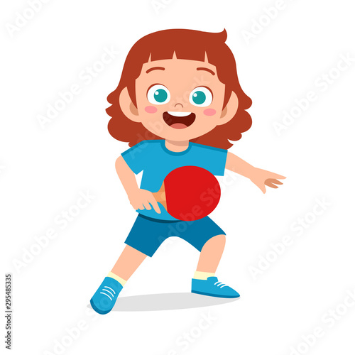 happy cute kid girl play train pingpong