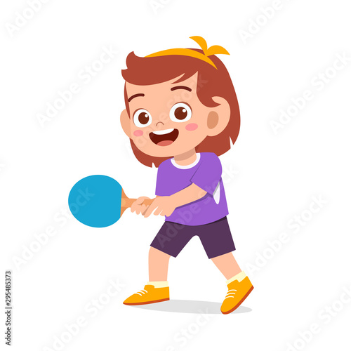 happy cute kid girl play train pingpong