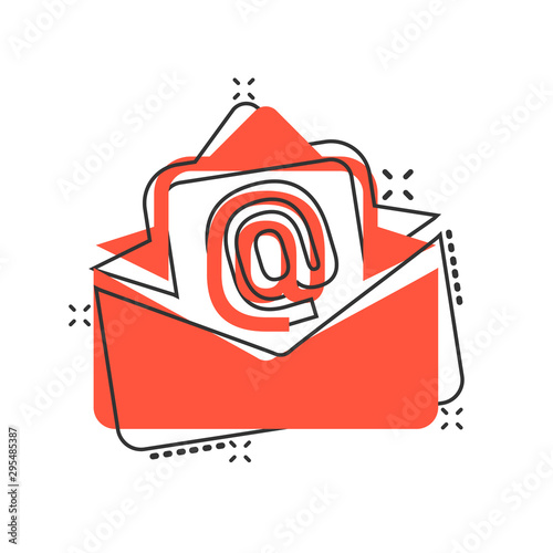 Mail envelope icon in comic style. Email message vector cartoon illustration pictogram. Mailbox e-mail business concept splash effect.