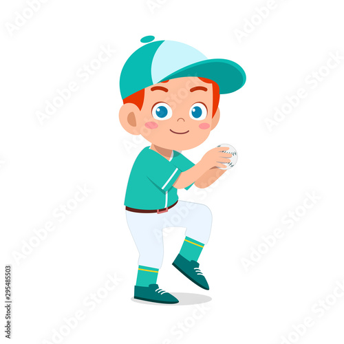 happy cute kid boy play train baseball