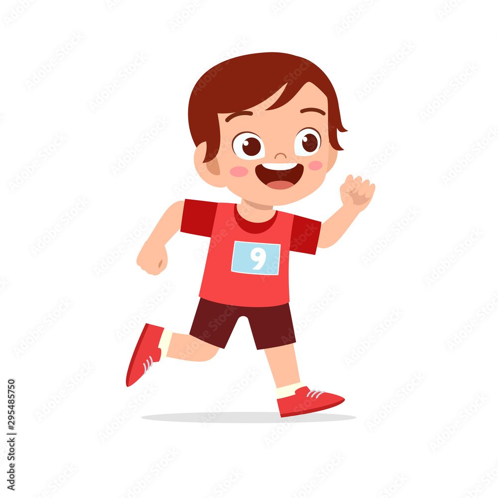 happy kid boy train run marathon jogging