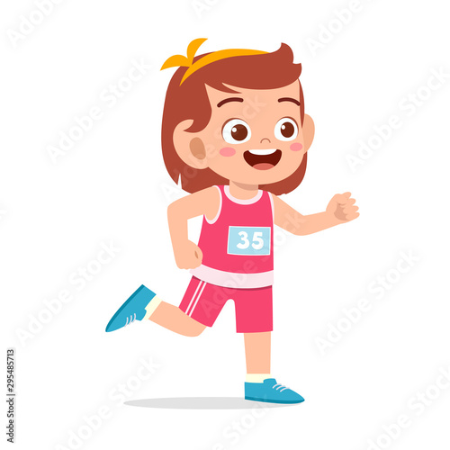 happy kid girl train run marathon jogging
