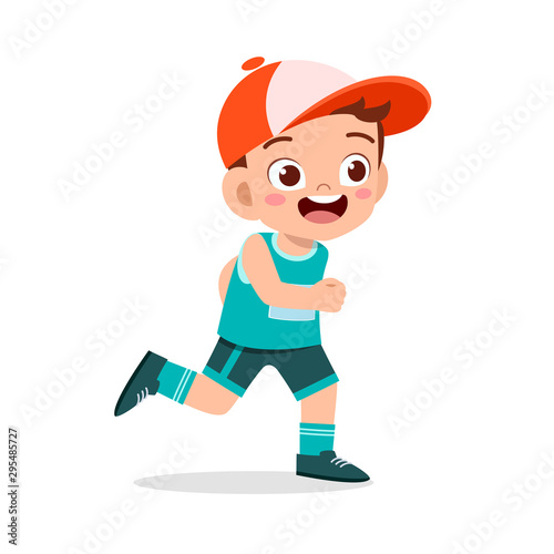 happy kid boy train run marathon jogging