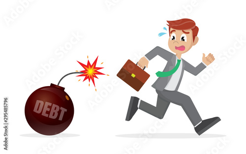 Businessman run away from debt bomb.