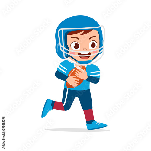 happy cute kid boy play american football