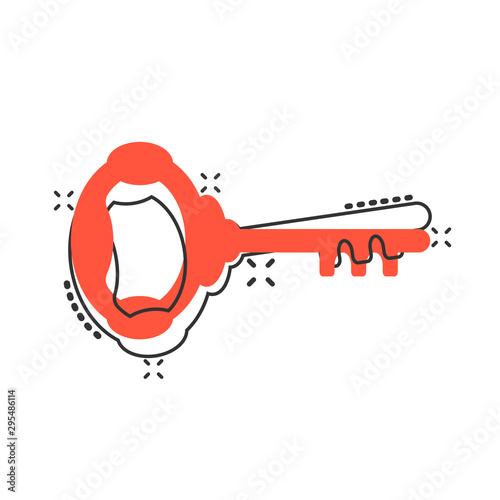 Key icon in comic style. Access login vector cartoon illustration pictogram. Password key business concept splash effect.