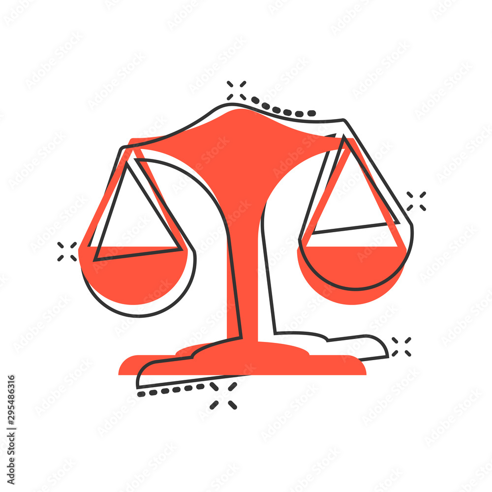 Scale comparison icon in comic style. Balance weight vector cartoon illustration pictogram. Scale compare business concept splash effect. Scale comparison icon in comic style. Balance weight vector cartoon illustration pictogram. Scale compare business concept splash effect.
