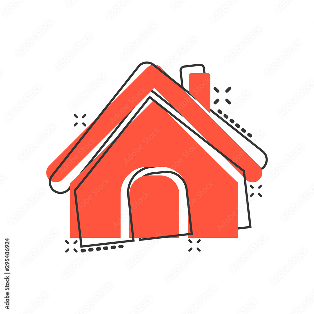 Vektorová grafika „House building icon in comic style. Home apartment  vector cartoon illustration pictogram. House dwelling business concept  splash effect.“ ze služby Stock | Adobe Stock