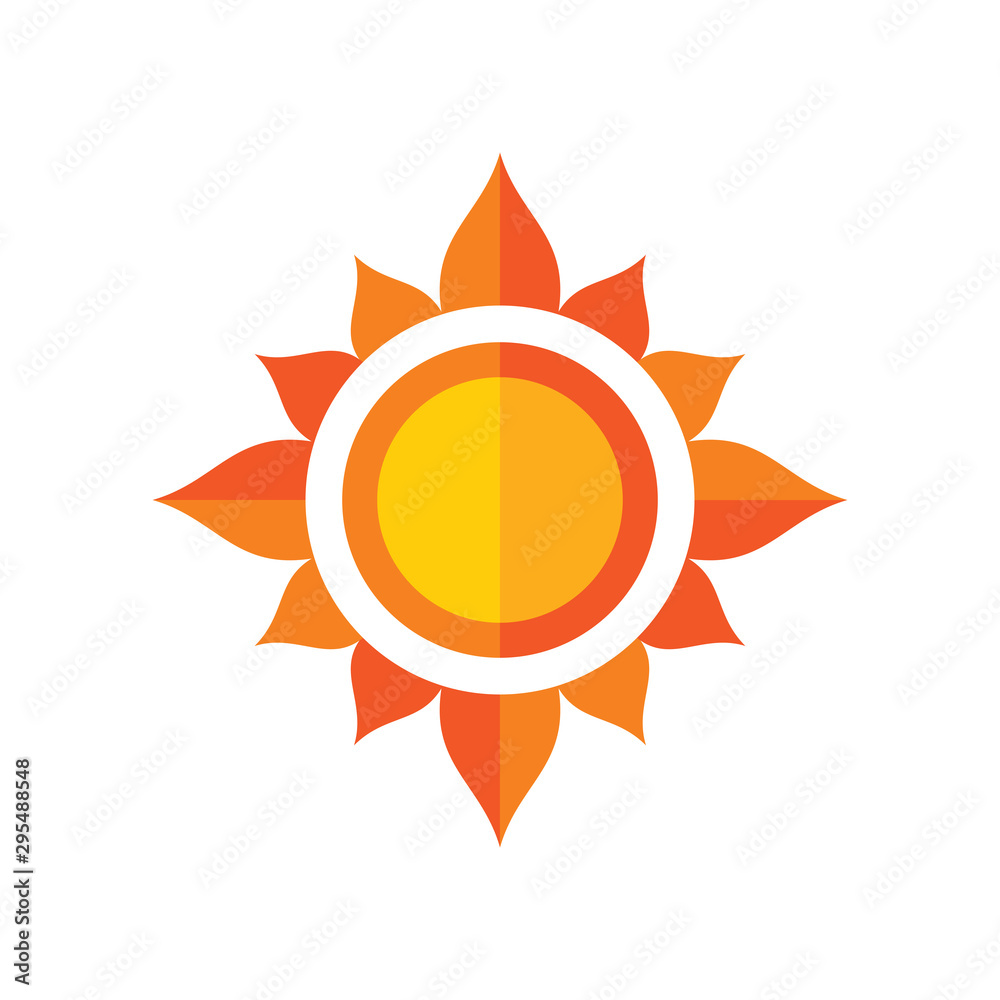 Sun flat icon design. Summer vacation symbol. Spring creative sign. Sun concept logo ve Sun flat icon design. Summer vacation symbol. Spring creative sign. Sun concept logo ve