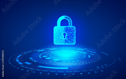 Cyber Security Concept. Closed digital padlock on future technology background. Online data protection. Vector illustration