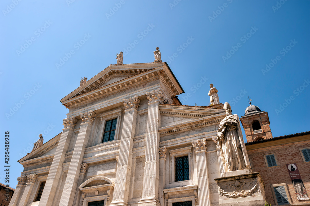 Urbino. Landscape view of the cathedral of Urbino, Italy.