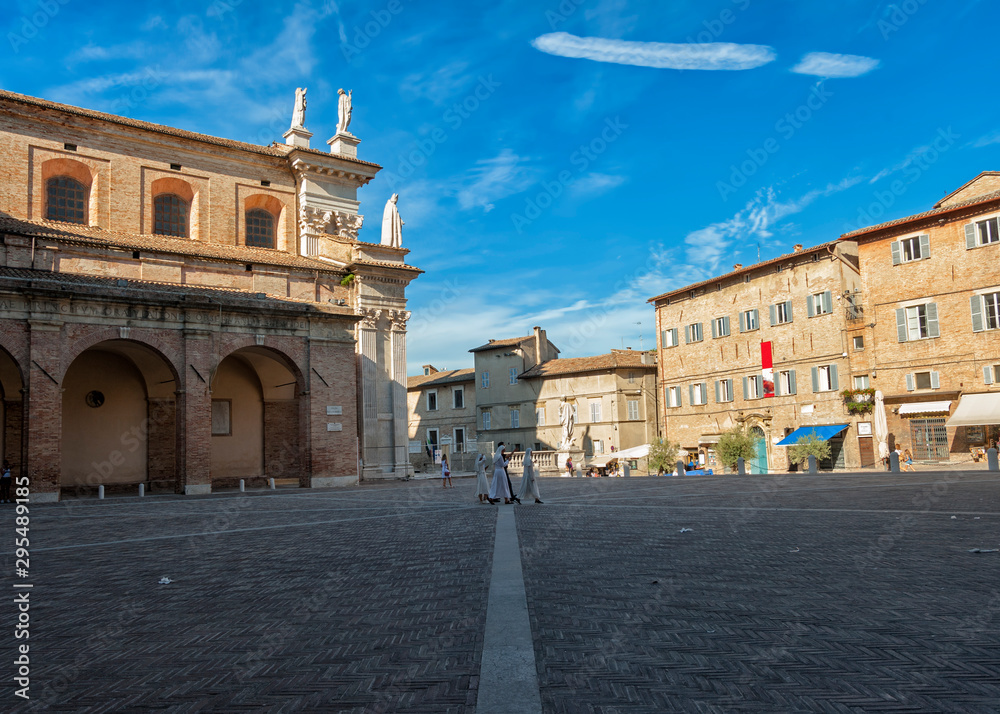 old city of Urbino. Piazza del Rinascimento. Marche Region, Italy