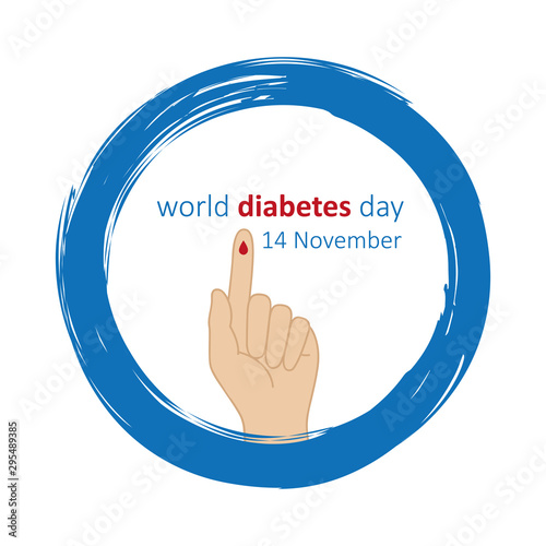blue circle and finger with blood drop world diabetes day 14 november vector illustration EPS10
