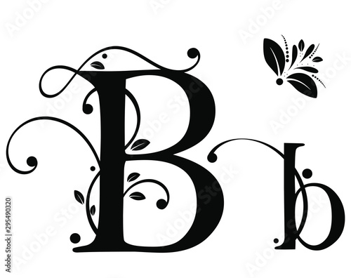  Decorated Alphabet with ornaments vintage vector, Letter B upper and lower case with leaves vector. Decoration vintage for invites card and other concept ideas. Illustration alphabet
